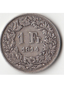 1914 - SVIZZERA 1 Franc 1914 Argento Standing Helvetia MB